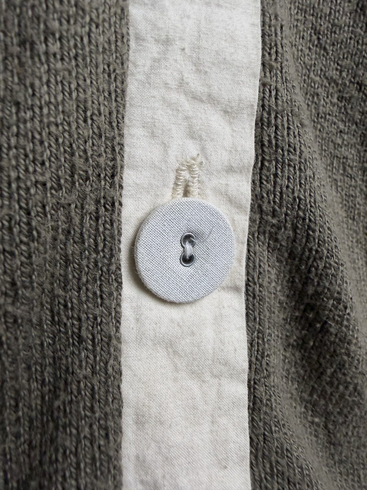 Cloth-covered button and hand-worked buttonhole