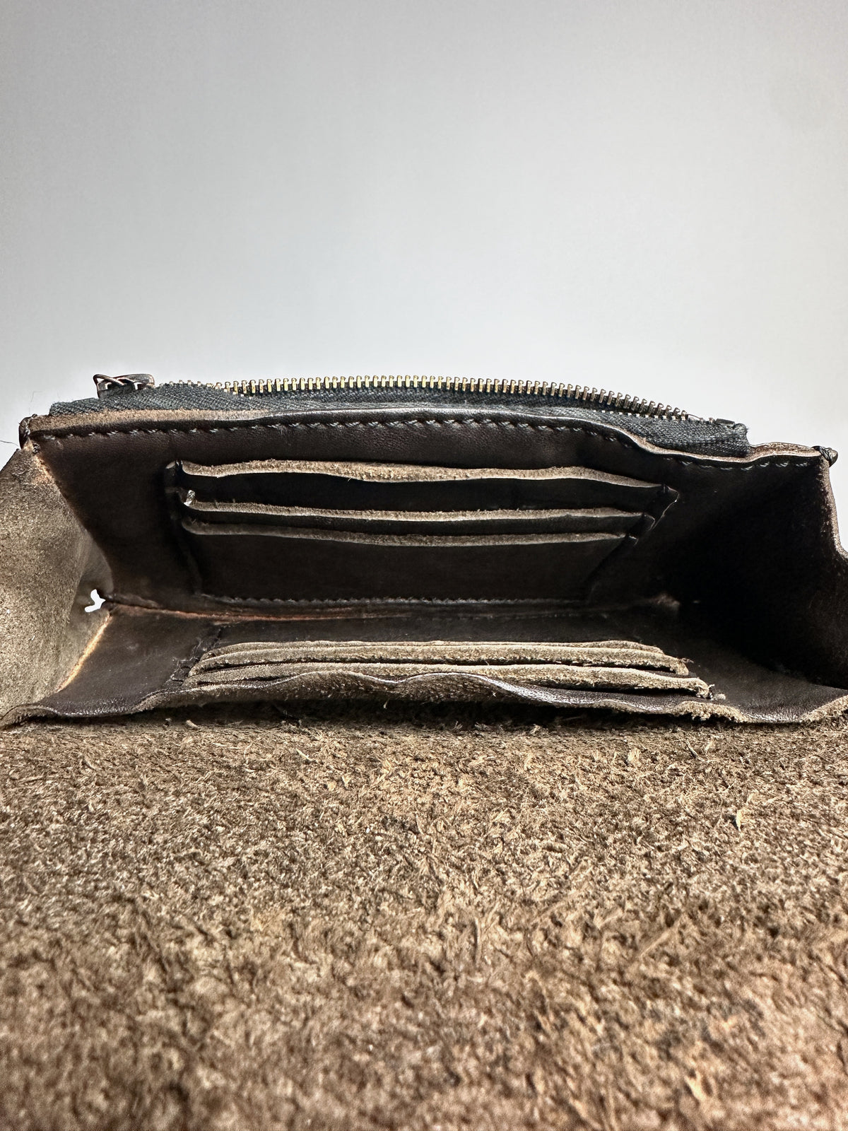 Interior, card slots cut into the leather