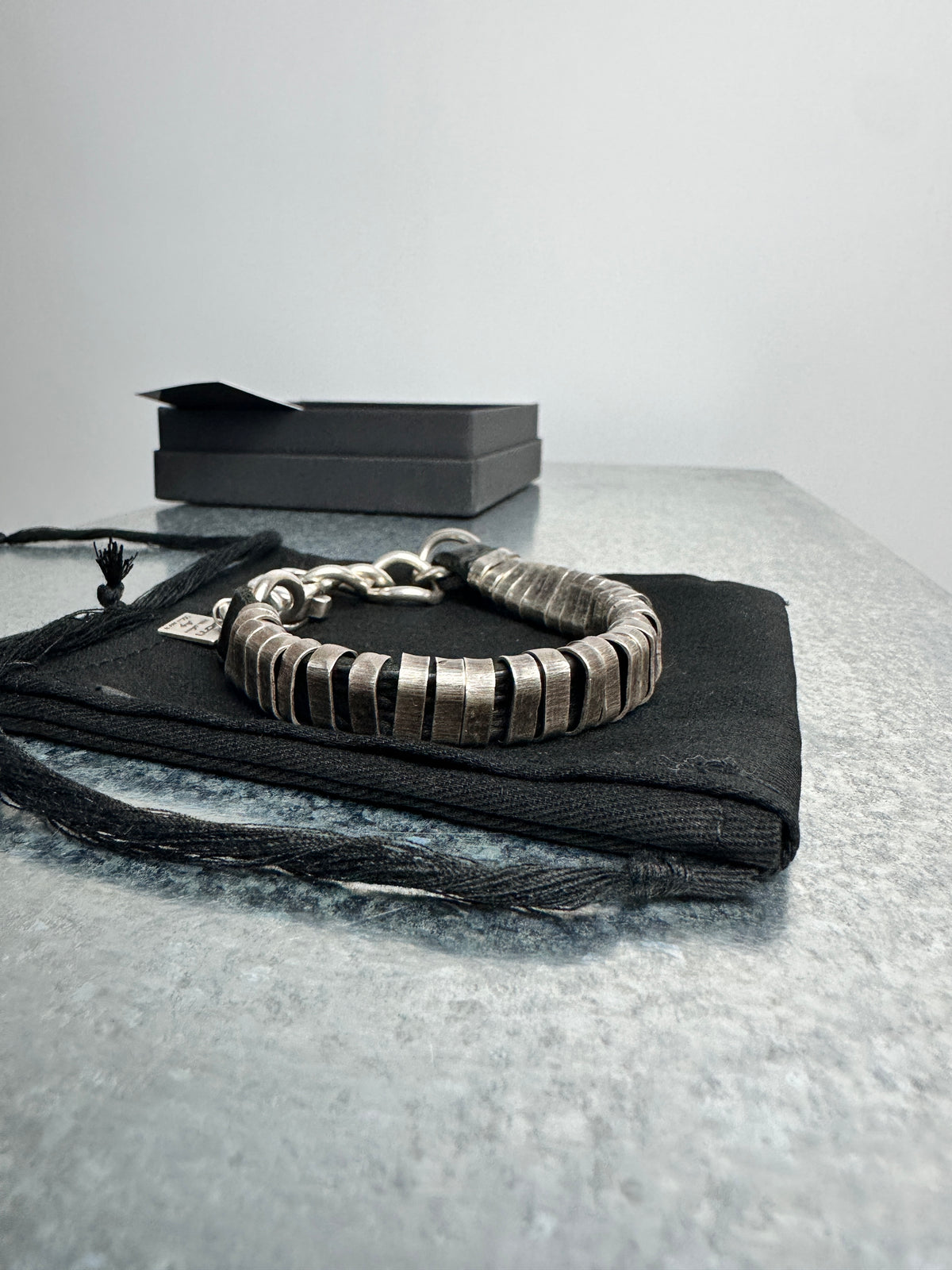 GOTI Coiled Silver and Leather Bracelet