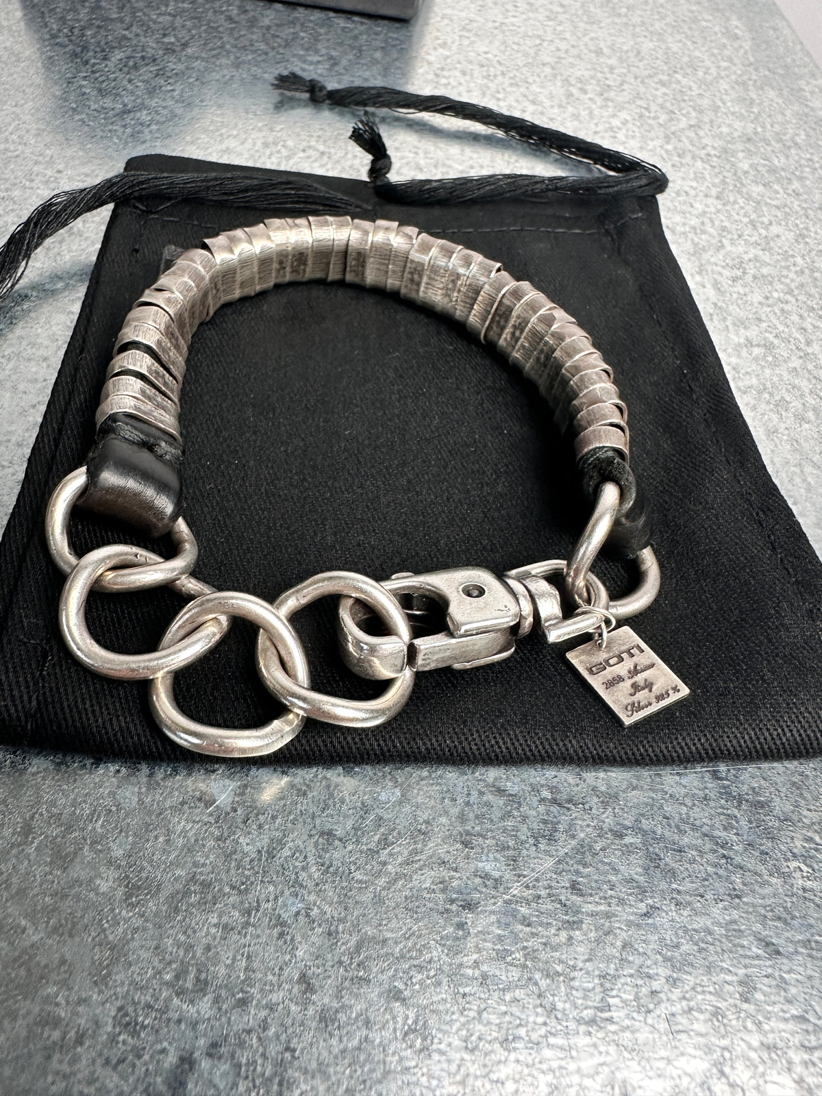 GOTI Coiled Silver and Leather Bracelet