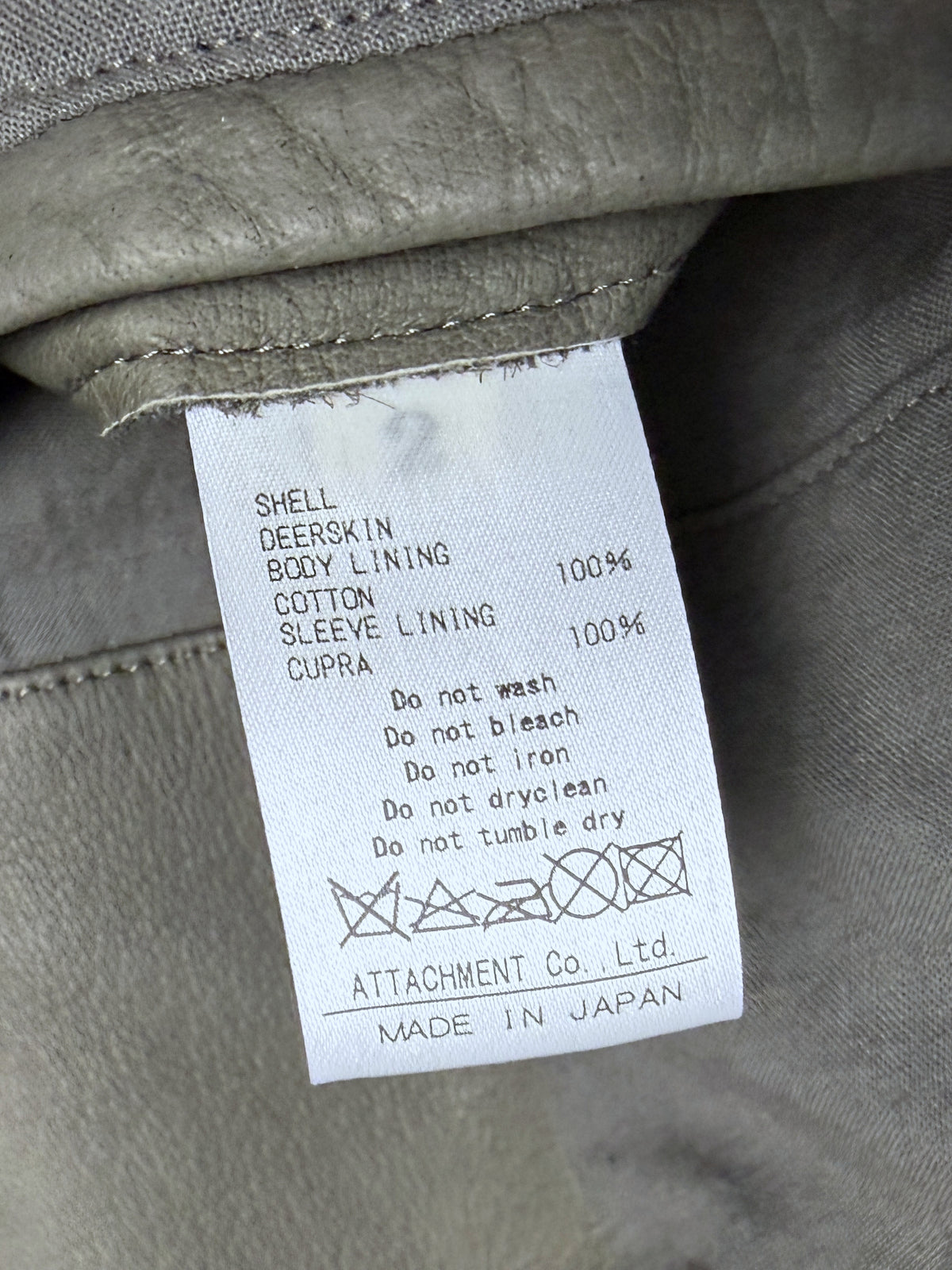 Care label, deerskin shell, ATTACHMENT Co Ltd