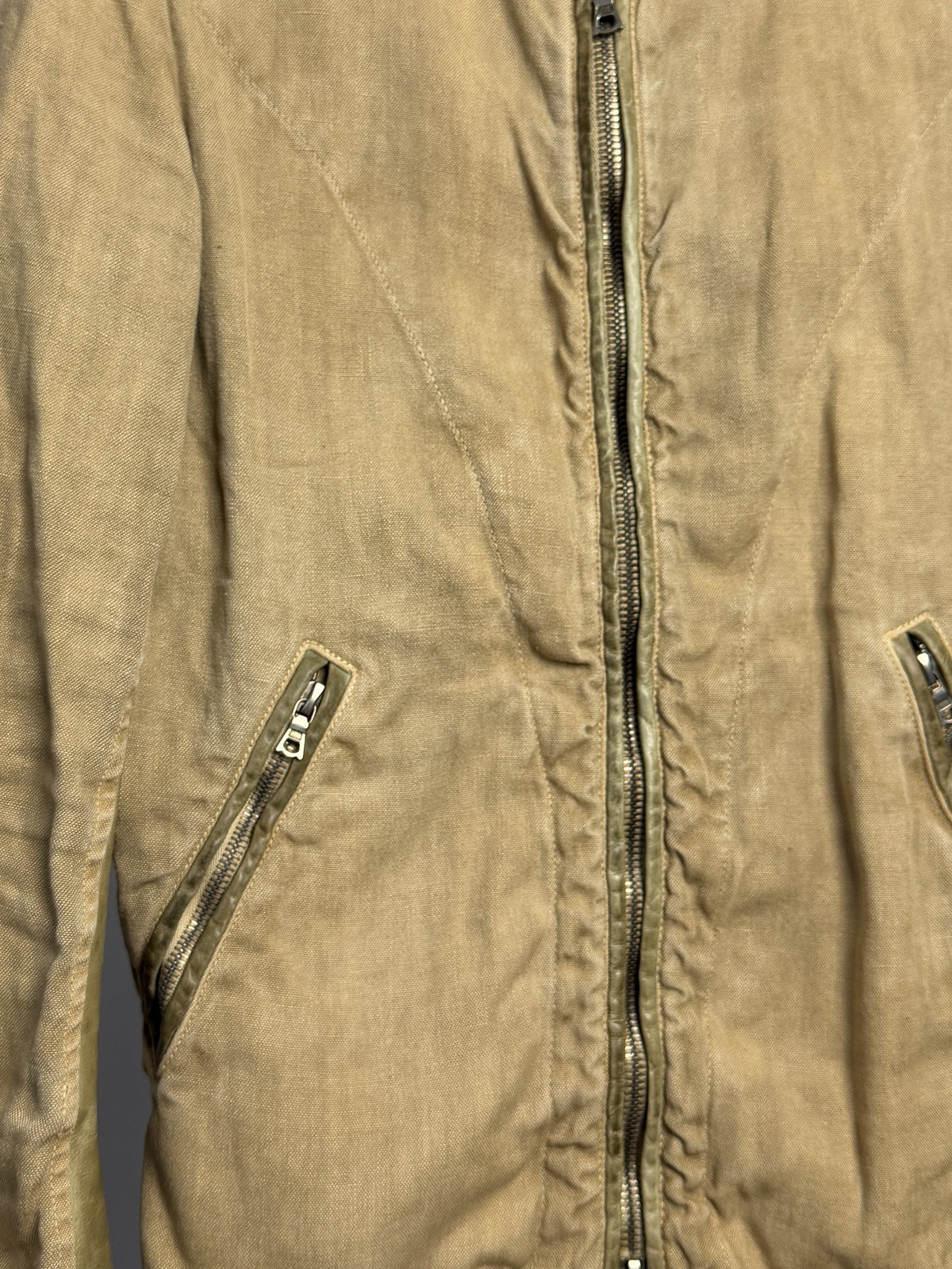 Leather-taped front zip