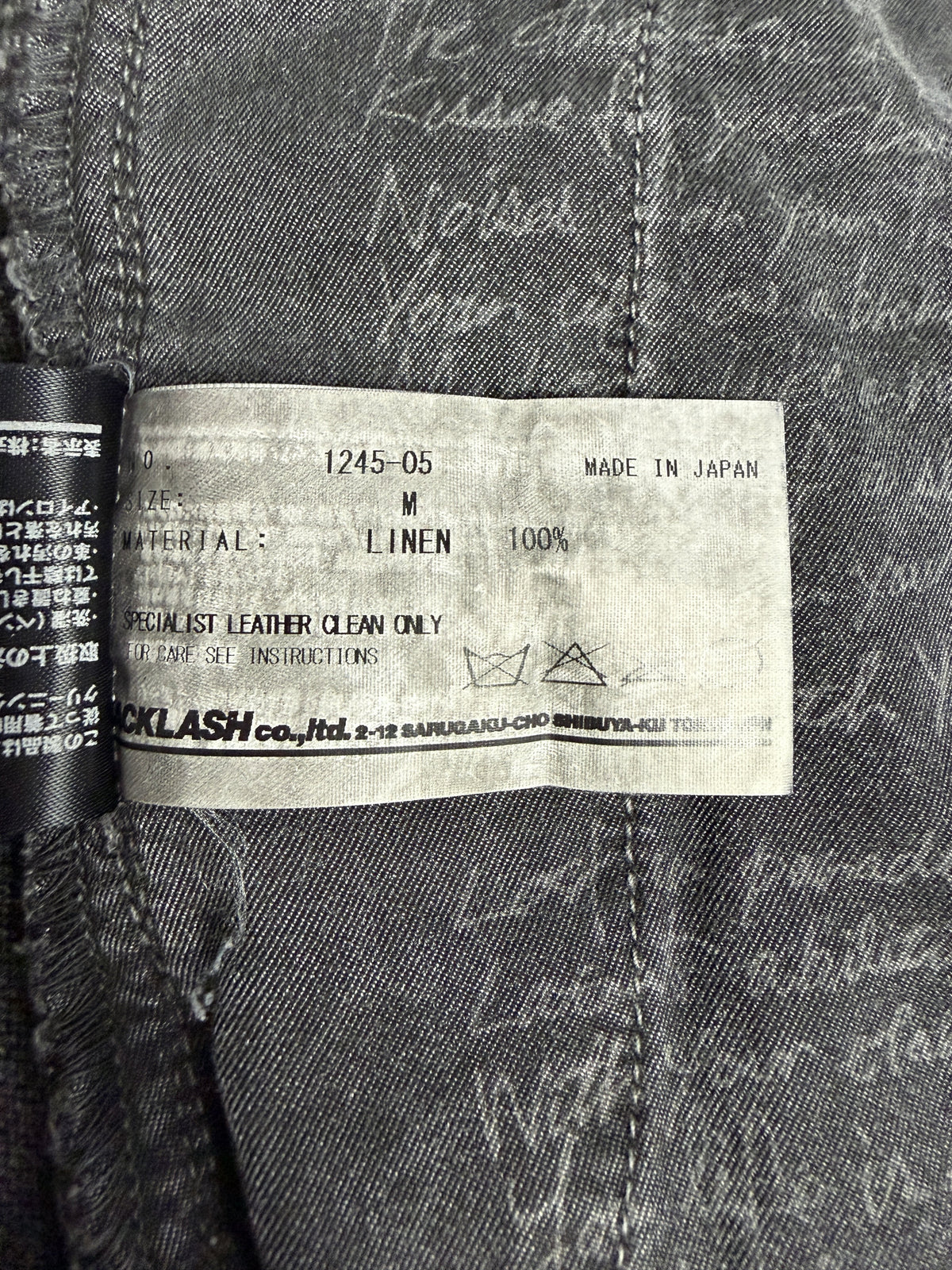 Care tag, 1245-05, size M, linen 100%