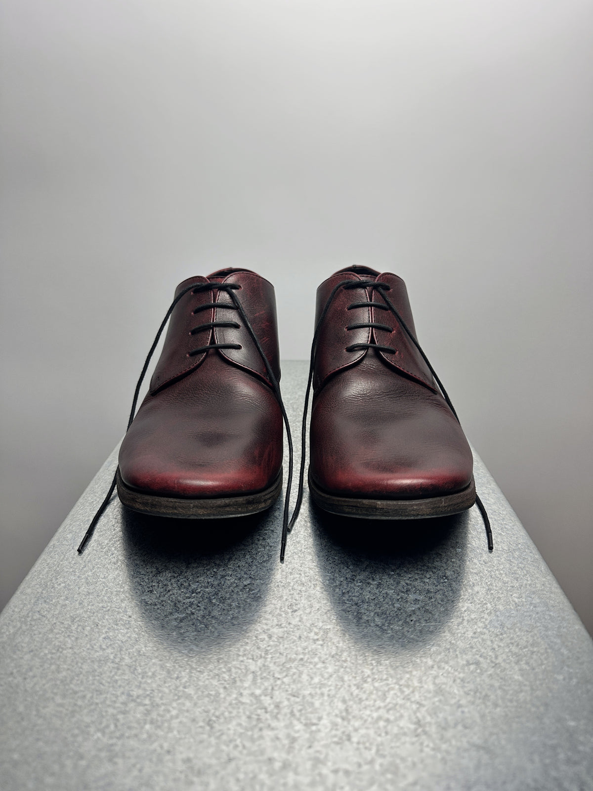 Carpe Diem dark wine red vegetable-tanned leather derbies, front