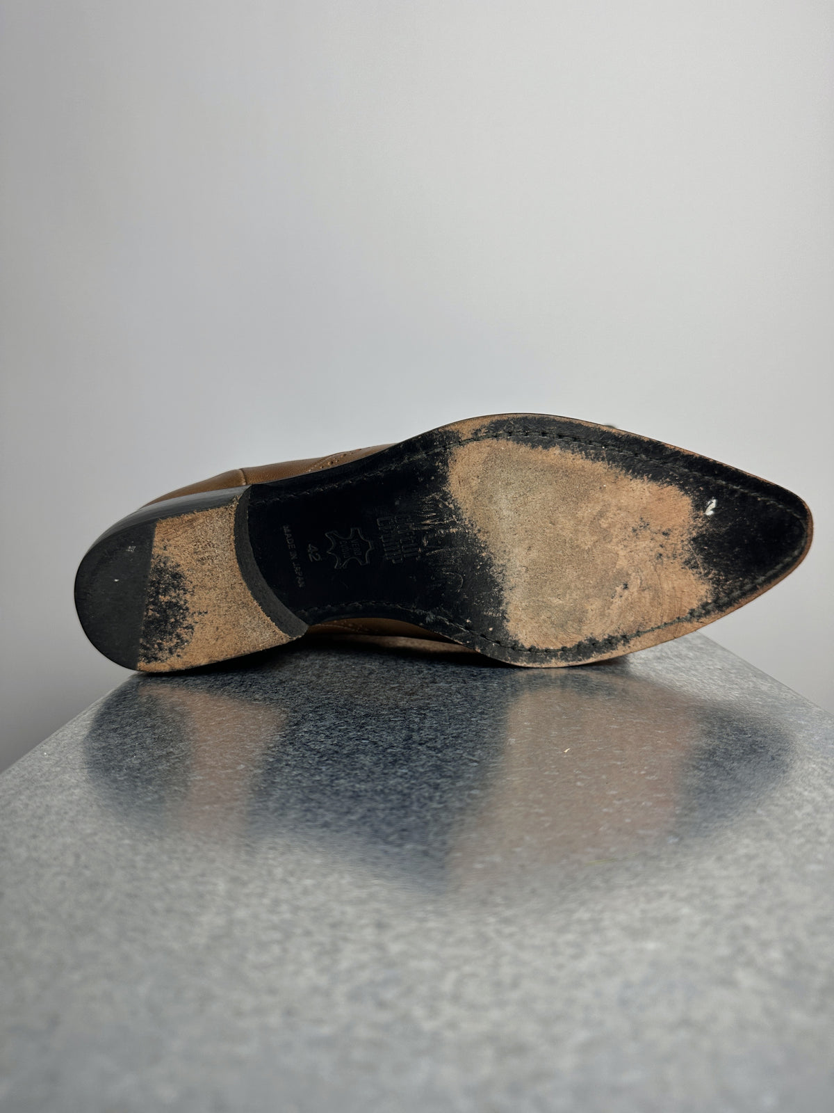 Outsole, size 42 and Made in Japan stamps