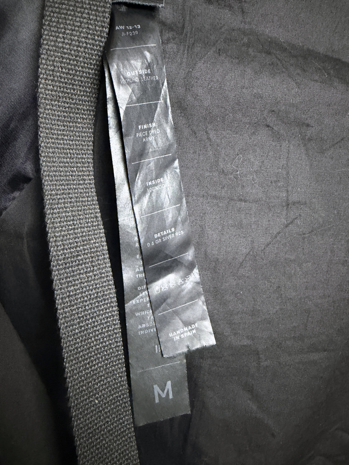 Label, AW 12-13, J1-F239, pig leather, piece dyed army, size M