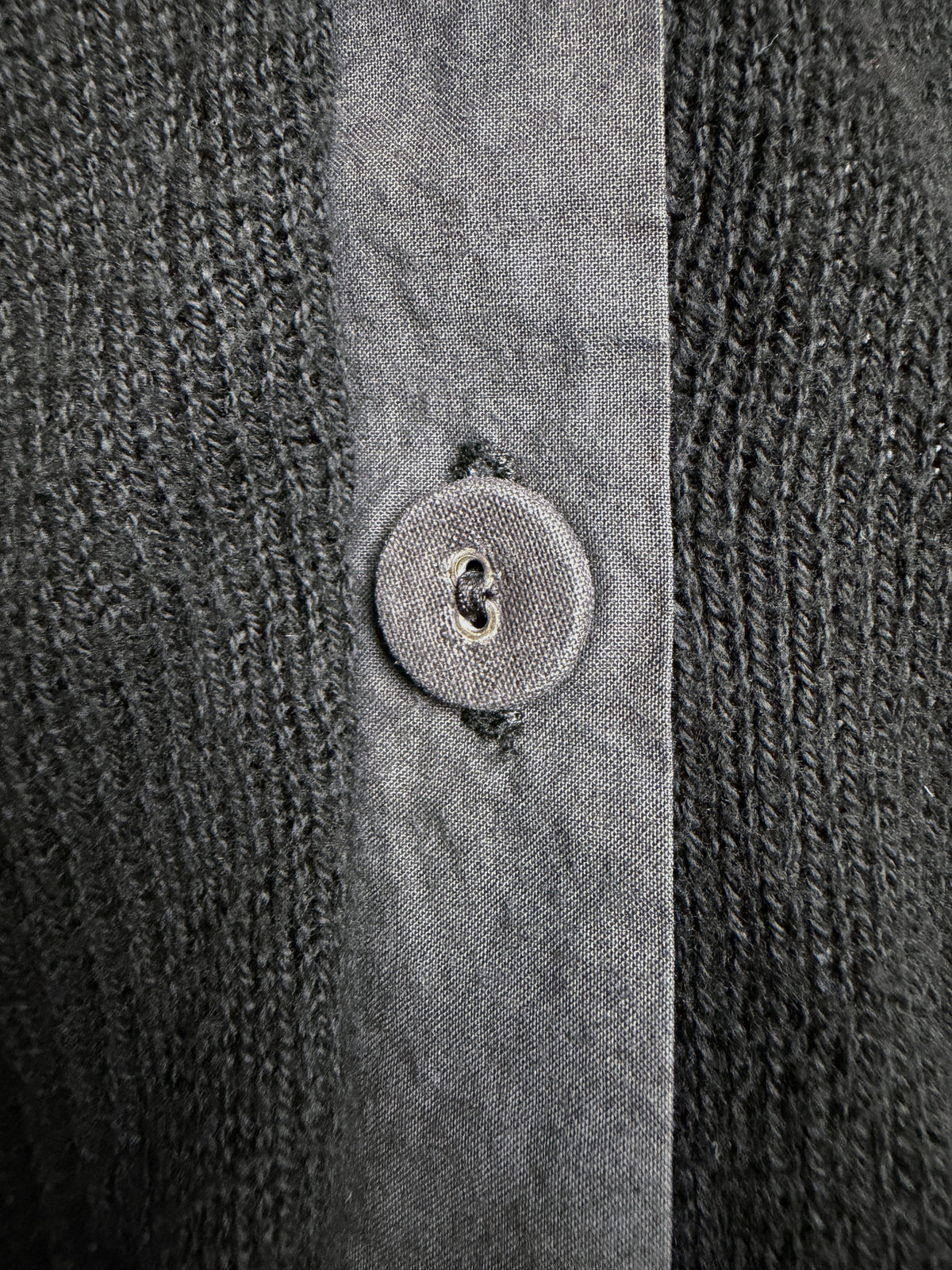 Cloth-covered button on the woven placket