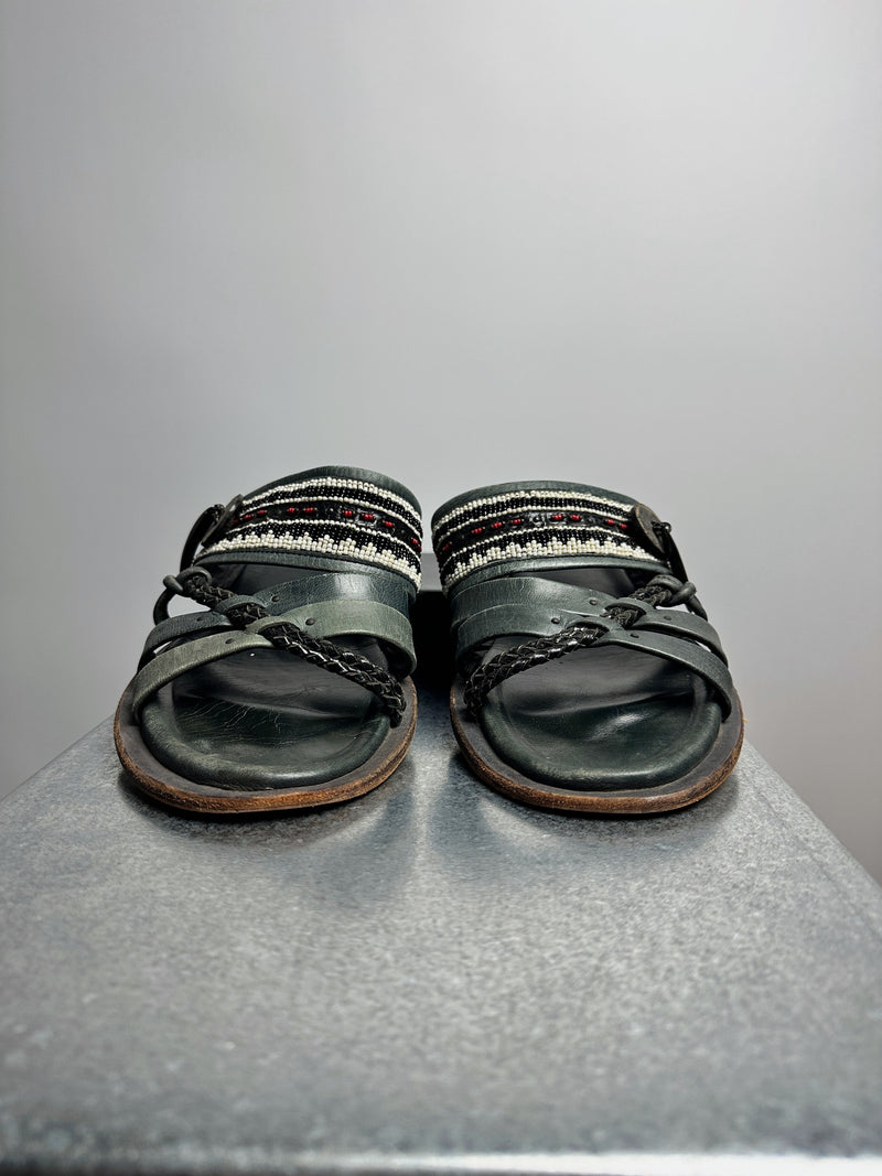 alfredoBANNISTER Black Beaded Leather Sandals